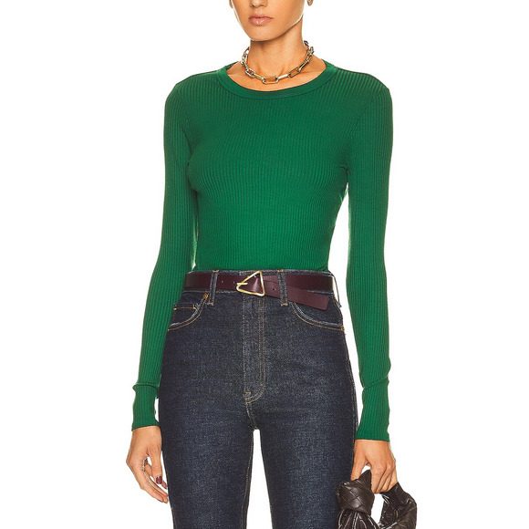 Enza Costa 'A Cost'e Green Long Sleeve Crew Neck Top Size S - Picture 1 of 4